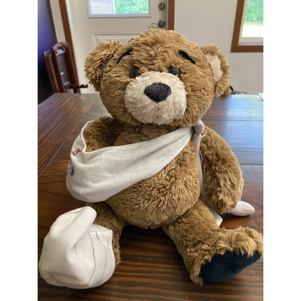 Build a Bear Workshop Brown Teddy Bear Feel Better Soon Cast Sling Crutch